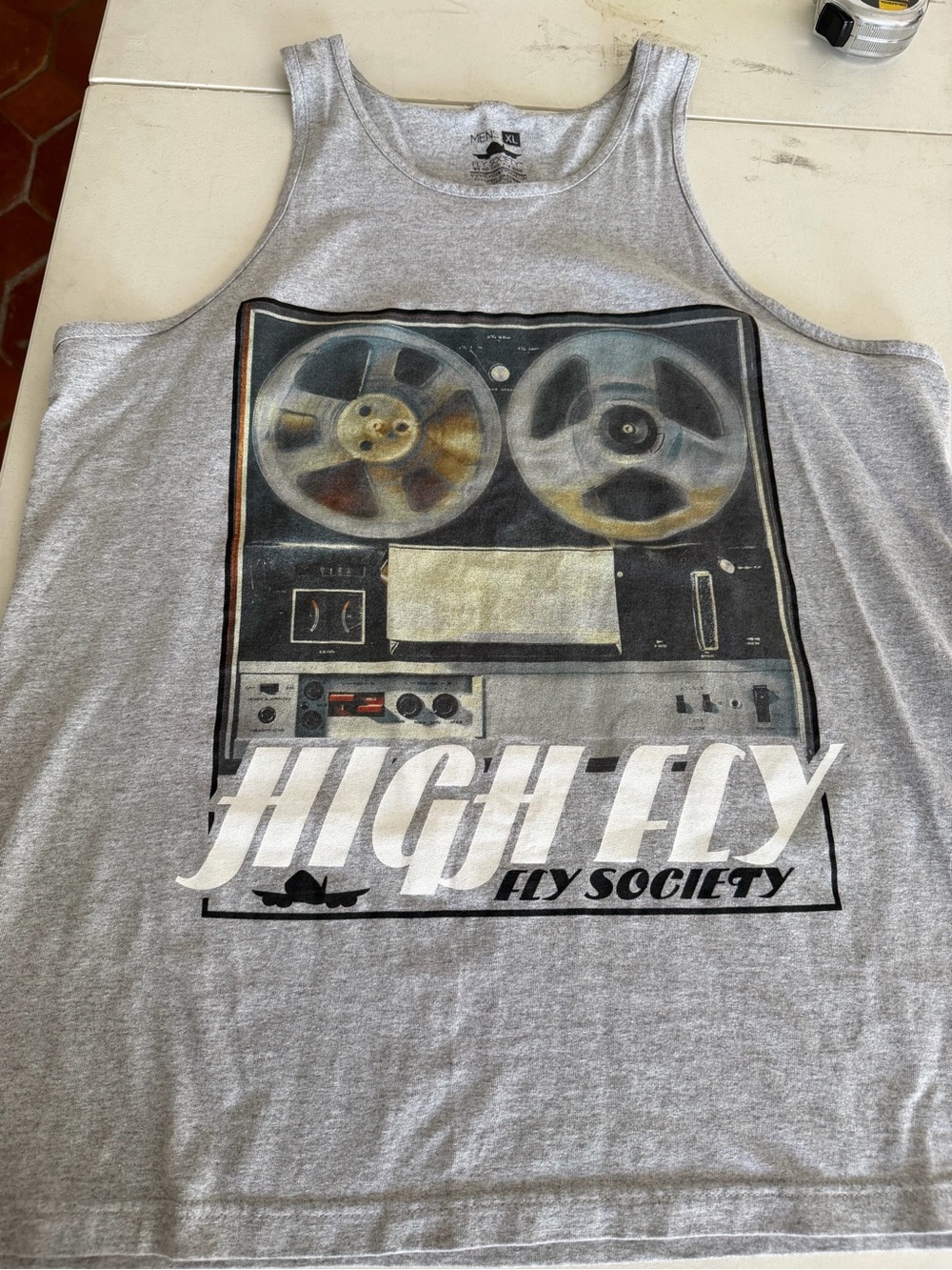 Society Gray Tank Top with Reel-to-Reel Graphic